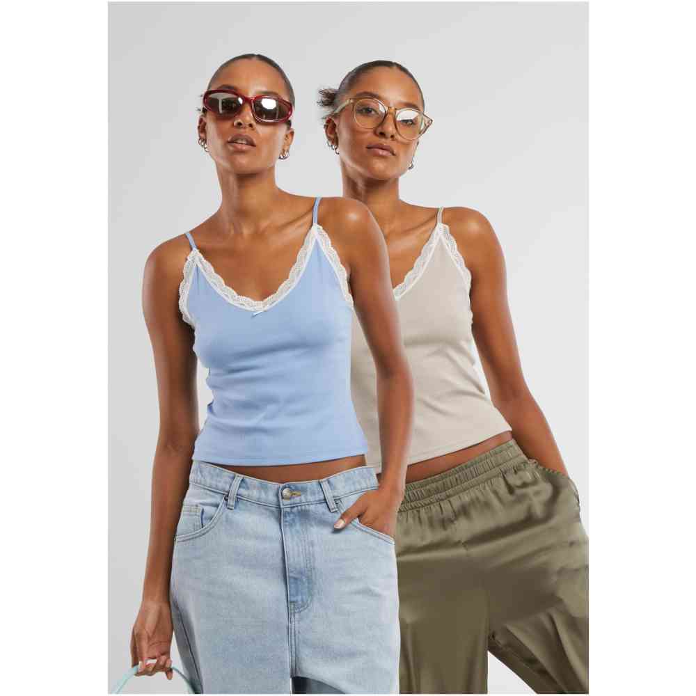 Urban Classics - VNeck Lace Mouwloze top - Grijs/Blauw